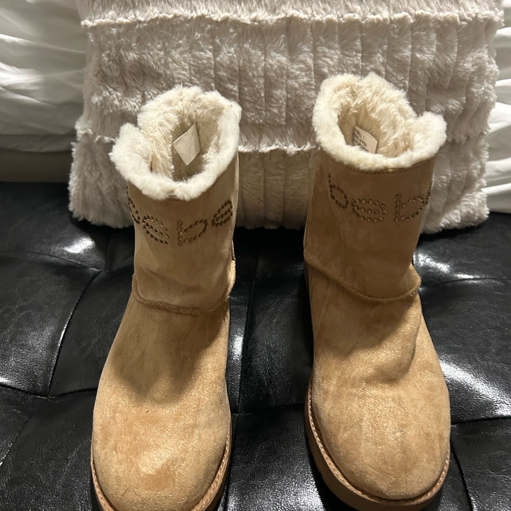 Bebe Beige Suede Boots with Plush Lining